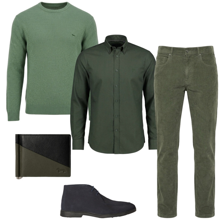 Outfit uomo - Total look #2500030. Stile Trendy per Ufficio. Abbinamento con portafogli, stivali e stivaletti, pantaloni, camicie, maglieria.