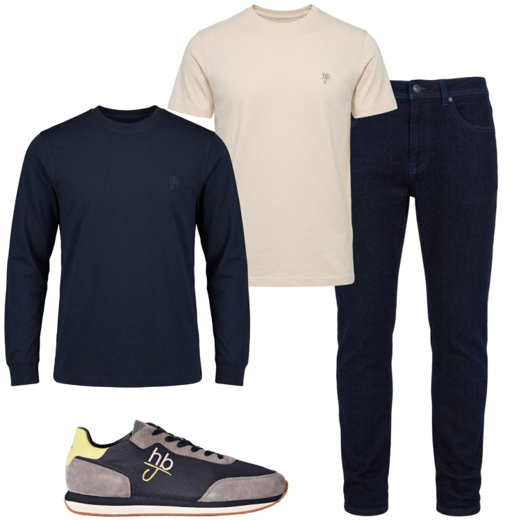 Outfit uomo - Total look #2500031. Stile Casual per Tutti i giorni. Abbinamento con sneakers, t-shirt, t-shirt, jeans slim fit.