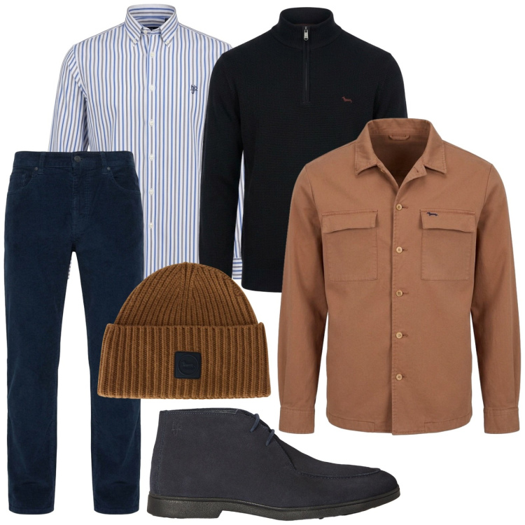 Outfit uomo - Layering full time. Stile Casual per Tutti i giorni. Abbinamento con stivali e stivaletti, cappotti, pantaloni, berretti, camicie, pullovers.