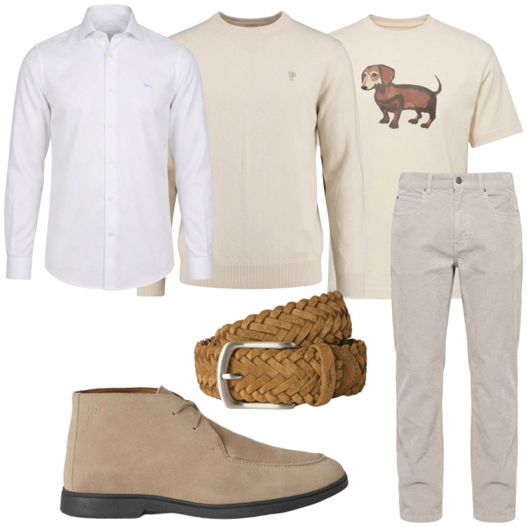 Outfit uomo - T-shirt bassotto. Stile Casual per Tutti i giorni. Abbinamento con cinture, stivali e stivaletti, camicie, t-shirt, pantaloni, maglieria.