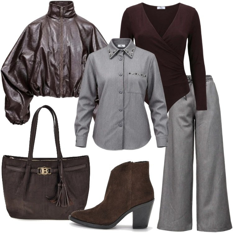 Outfit donna - Racconta il tuo autunno con I AM. Stile Trendy per Tutti i giorni. Abbinamento con body, bomber, camicie, pantaloni, shopping bag, stivaletti.