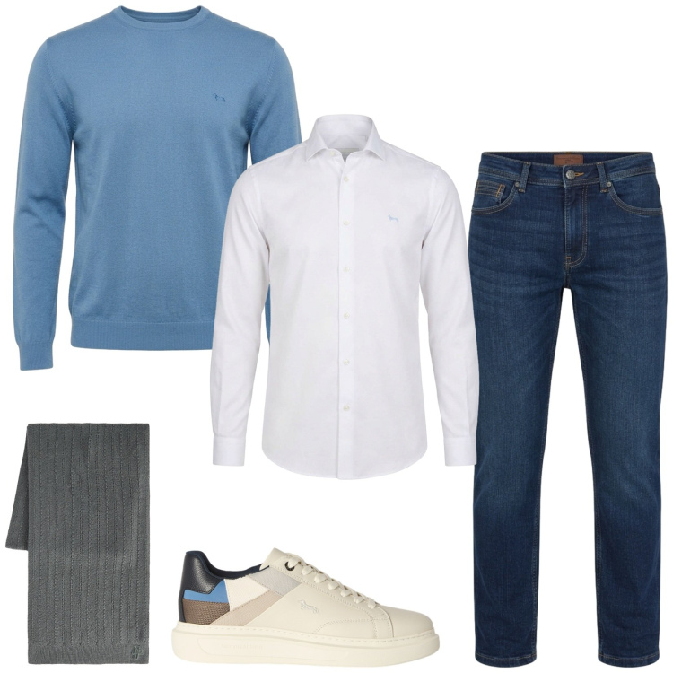 Outfit uomo - Total look #2500102. Stile Trendy per Serata speciale. Abbinamento con sneakers, maglieria, camicie, sciarpe, jeans.