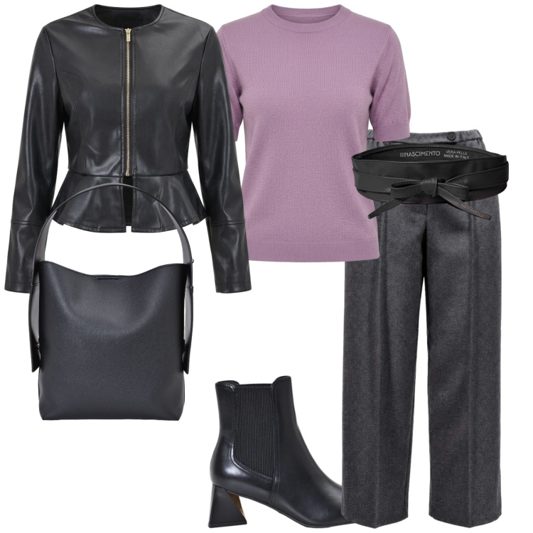 Outfit donna - A lavoro. per Ufficio. Abbinamento con pantaloni, cinture, borse a spalla, stivaletti, giacche, maglieria.