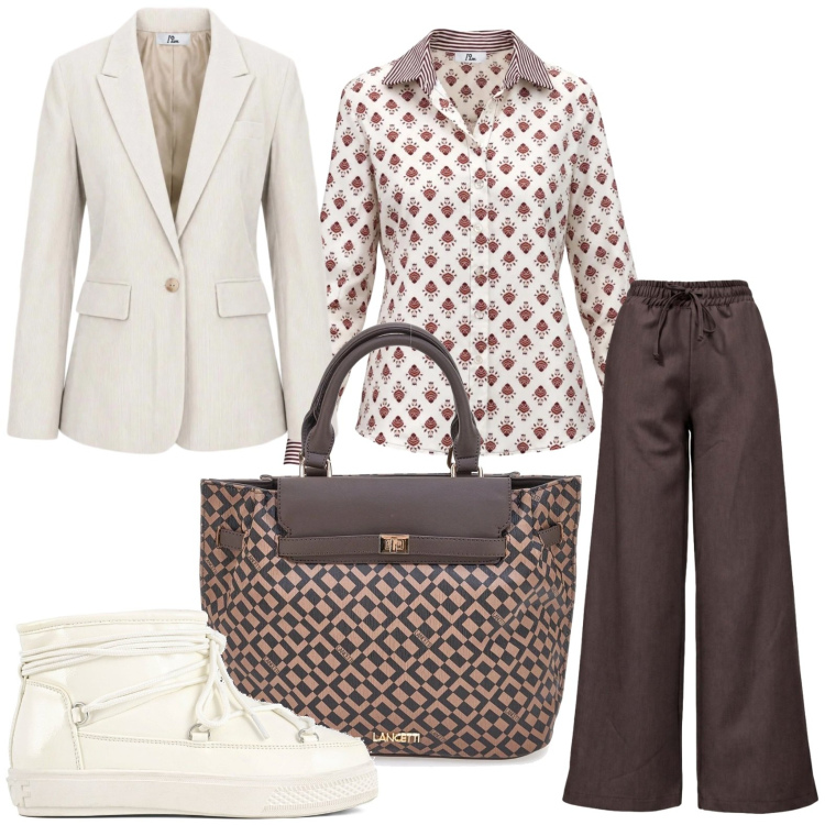 Outfit donna - Racconta il tuo autunno I am. Stile Casual per Tutti i giorni. Abbinamento con camicie, blazer, pantaloni, stivali da neve, borse a mano.