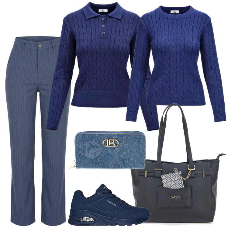 Outfit donna - Il tuo autunno con I AM. Stile Basic per Tutti i giorni. Abbinamento con jeans dritti, maglieria, polo, shopping bag, portafogli, sneakers.