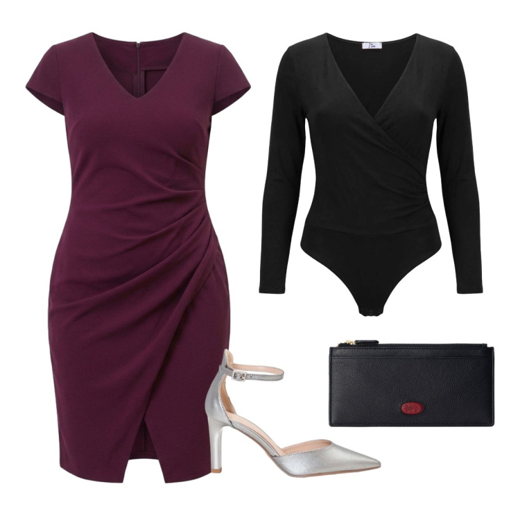 Outfit donna - Oroscopo scorpione curvy. Stile Chic per Cerimonia. Abbinamento con body, portafogli, décolleté, vestiti lunghi.