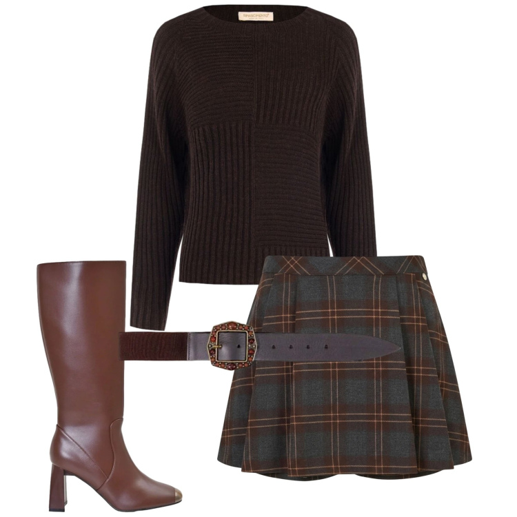 Outfit donna - Preppy. Stile Preppy per Tutti i giorni. Abbinamento con cinture, stivali sopra il ginocchio, minigonne, maglieria.