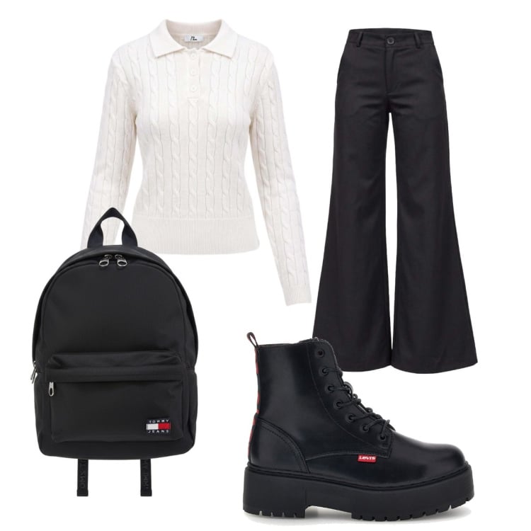 Outfit donna - Racconta il tuo autunno con I am. Stile Casual per Tutti i giorni. Abbinamento con polo, pantaloni, anfibi, zaini.