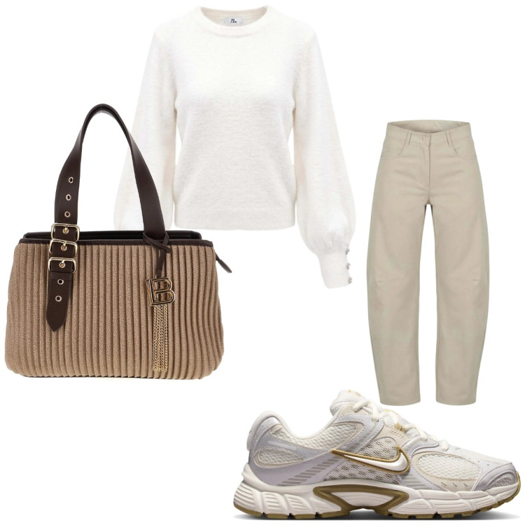 Outfit donna - Racconta il tuo autunno con I Am. Stile Casual per Tutti i giorni. Abbinamento con pantaloni, maglieria, borse a mano, sneakers.