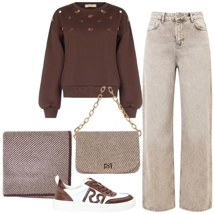 Outfit donna - La felpa con applicazioni luminose. Stile Casual per Scuola/Università. Abbinamento con sneakers, sciarpe, felpe, jeans dritti, borse a spalla.
