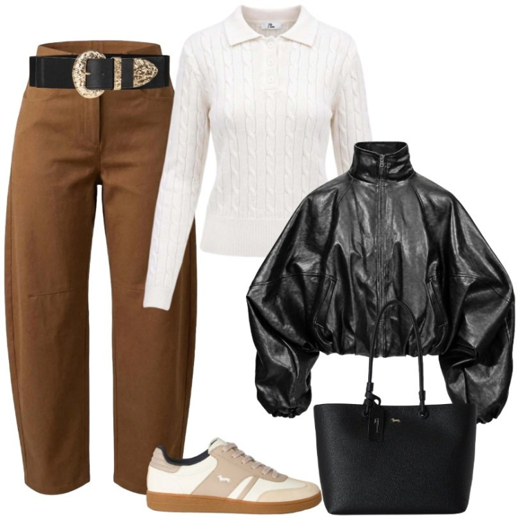 Outfit donna - Bomber dal carattere urbano. Stile Casual per Tutti i giorni. Abbinamento con pantaloni, bomber, polo, sneakers, shopping bag, cinture.