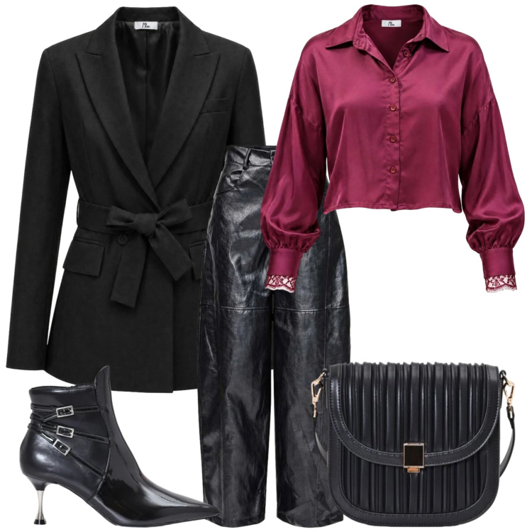Outfit donna - Total look #2500176. Stile Casual chic per Tutti i giorni. Abbinamento con camicie, pantaloni a palazzo, blazer, borse a tracolla, stivaletti.