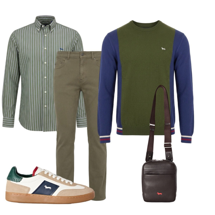 Outfit uomo - Total look #2500180. Stile Trendy per Tutti i giorni. Abbinamento con camicie, sneakers, borse sportive, maglieria, pantaloni.