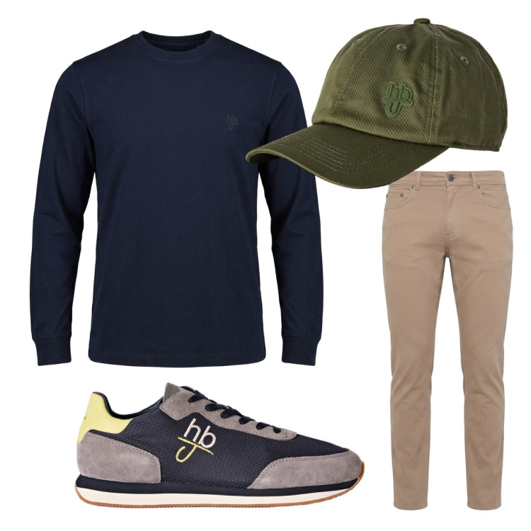 Outfit uomo - Binomio cromatico imbattibile. Stile Trendy per Tutti i giorni. Abbinamento con sneakers, pantaloni, t-shirt, cappelli con visiera.
