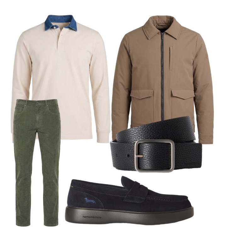 Outfit uomo - Polo a manica lunga. Stile Trendy per Tutti i giorni. Abbinamento con scarpe stringate, cinture, pantaloni, giacche, polo.