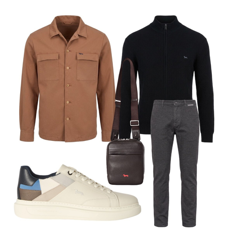 Outfit uomo - Linee pulite e toni neutri. Stile Urban per Ufficio. Abbinamento con sneakers, borse sportive, cappotti, pullovers, pantaloni.