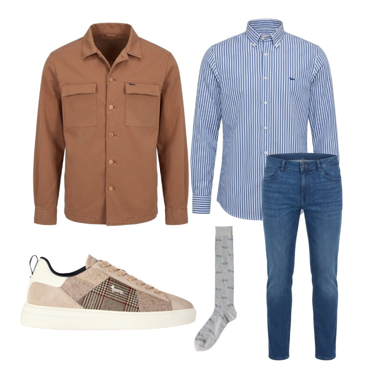 Outfit uomo - Ottobre. Stile Casual per Tutti i giorni. Abbinamento con sneakers, calzini, cappotti, camicie, jeans slim fit.