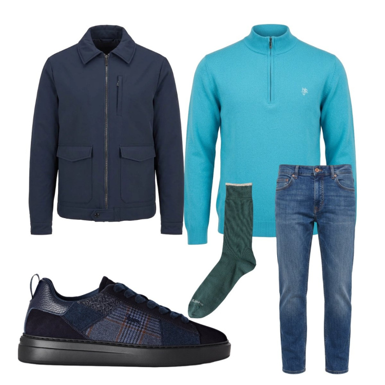 Outfit uomo - Harmont&Blaine. Stile Trendy per Tutti i giorni. Abbinamento con sneakers, calzini, jeans, giacche, pullovers.