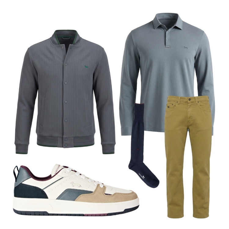 Outfit uomo - Ottobre. Stile Trendy per Serata speciale. Abbinamento con jeans, polo, calzini, sneakers, giacche sportive.