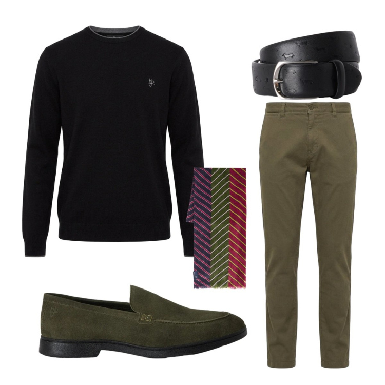 Outfit uomo - Ottobre. Stile Business/Elegante per Serata speciale. Abbinamento con cinture, sciarpe, scarpe stringate, pantaloni, maglieria.