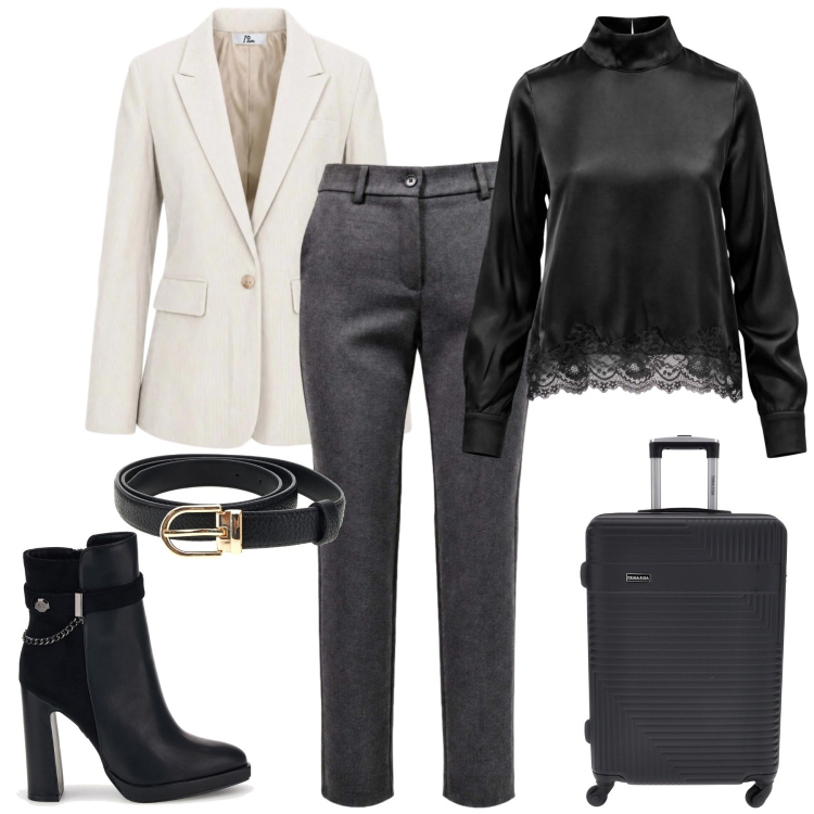 Outfit donna - Racconta il tuo Autunno. Stile Glamour per Tutti i giorni. Abbinamento con bluse, pantaloni, blazer, stivaletti, valigie, cinture.