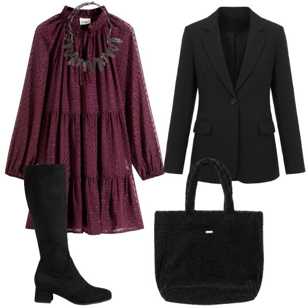 Outfit donna - Total look #2500219. Stile Boho per Serata fuori. Abbinamento con ciondoli, borse a mano, blazer, vestiti, stivali.