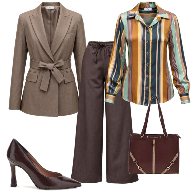Outfit donna - Racconta il tuo Autunno. Stile Casual chic per Tutti i giorni. Abbinamento con blazer, camicie, pantaloni, décolleté, borse a spalla.
