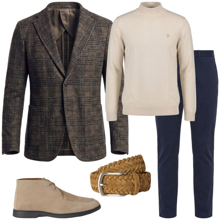 Outfit uomo - Classe senza sforzo. Stile Business/Elegante per Ufficio. Abbinamento con cinture, stivali e stivaletti, pantaloni, maglieria, giacche.