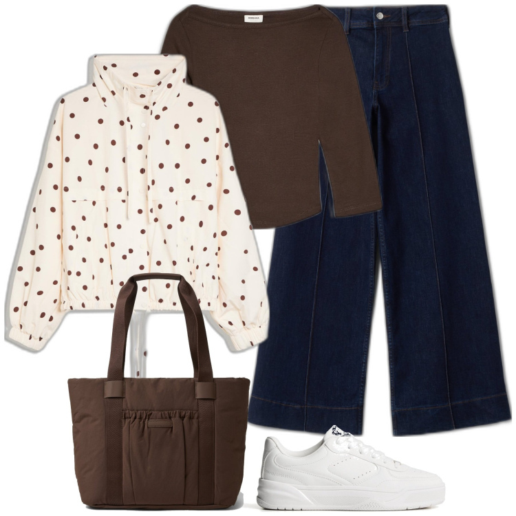 Outfit mujer - Basic #4289. Estilo Basic para Todos los días. Combinación con sneakers, bolso shopper, camiseta, vaqueros, blazers.