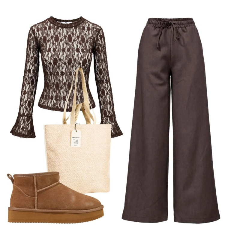 Outfit donna - Total look #2500261. Stile Casual per Scuola/Università. Abbinamento con top, stivaletti, pantaloni, borse tote.