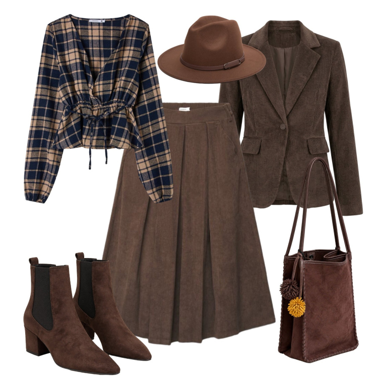 Outfit donna - Bohémien curve morbide. Stile Boho per Tutti i giorni. Abbinamento con borse a spalla, cappelli, stivaletti, blazer, gonne, camicie.