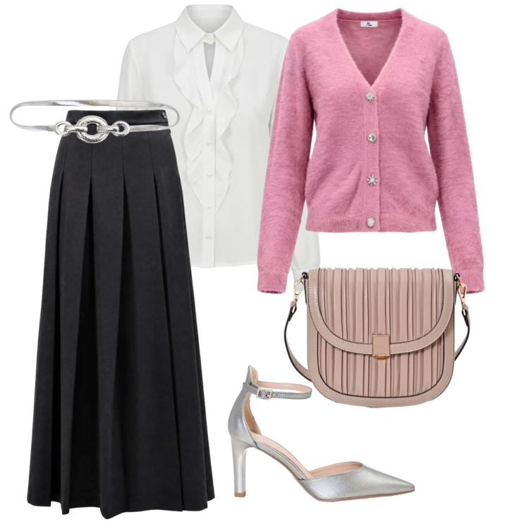 Outfit donna - Serate autunnali. per Serata fuori. Abbinamento con gonne lunghe, cardigans, borse a tracolla, décolleté, cinture, camicie.