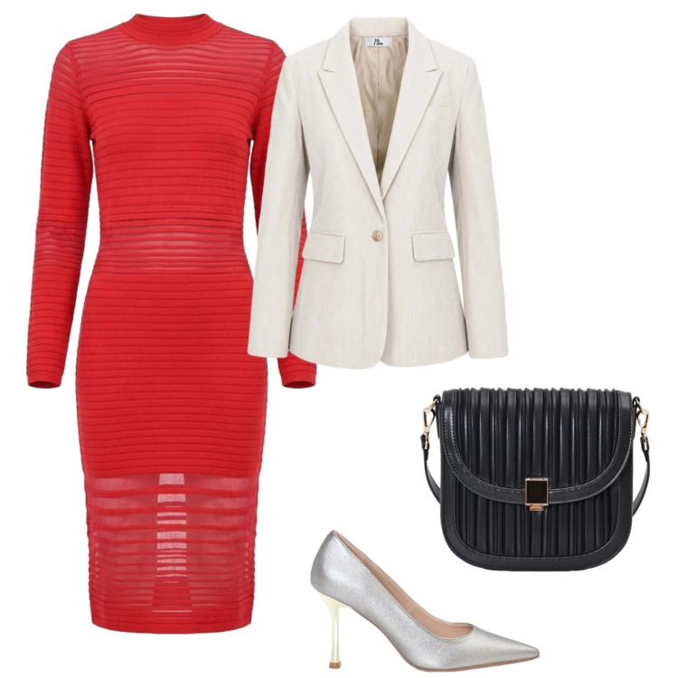 Outfit donna - Pranzo prefestivo. per Cerimonia. Abbinamento con blazer, vestiti midi/longuette, borse a tracolla, décolleté.