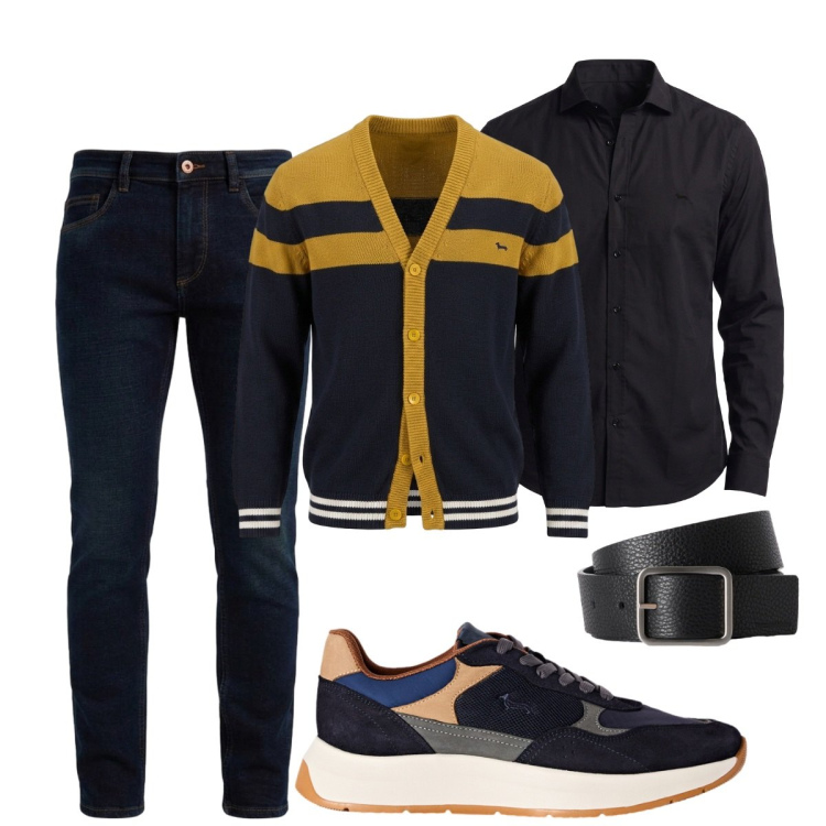 Outfit uomo - Total look #2500327. Stile Casual per Tutti i giorni. Abbinamento con cinture, sneakers, cardigans, jeans slim fit, camicie.