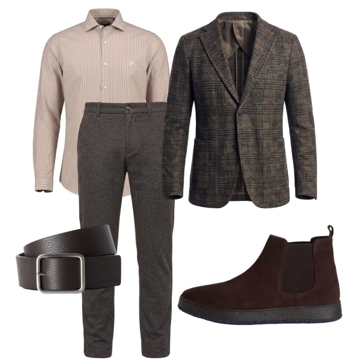 Outfit uomo - Total look #2500329. Stile Business/Elegante per Ufficio. Abbinamento con camicie, cinture, pantaloni, giacche, stivali e stivaletti.