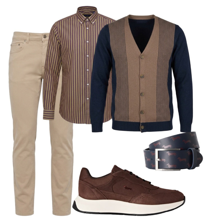 Outfit uomo - Total look #2500330. Stile Trendy per Tutti i giorni. Abbinamento con sneakers, camicie, cinture, cardigans, jeans.