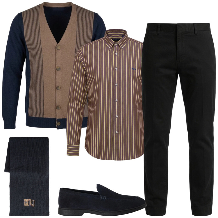 Outfit uomo - Total look #2500339. Stile Business/Elegante per Serata speciale. Abbinamento con camicie, scarpe stringate, cardigans, sciarpe, pantaloni.