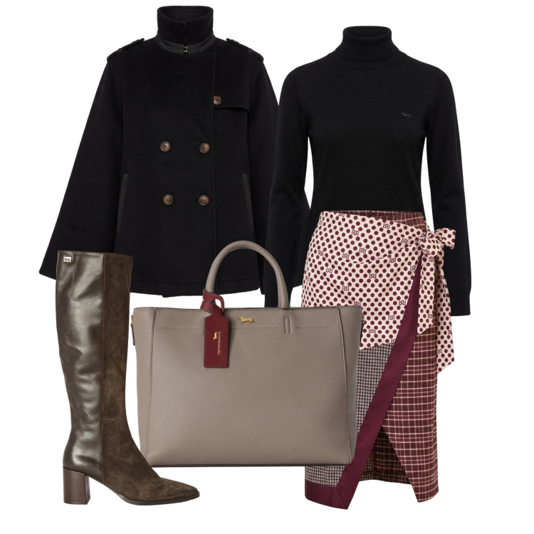 Outfit donna - Ottobre. Stile Trendy per Tutti i giorni. Abbinamento con borse a mano, stivali, pullovers, cappotti, gonne longuette.