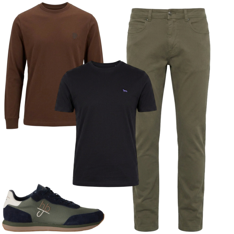 Outfit uomo - Ottobre. Stile Casual per Tutti i giorni. Abbinamento con pantaloni, t-shirt, t-shirt, sneakers.