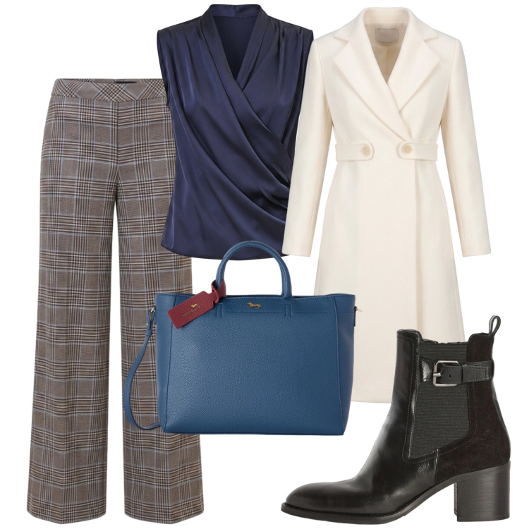 Outfit donna - Total look #2500404. Stile Bon Ton per Serata fuori. Abbinamento con borse a mano, stivaletti, top, pantaloni, cappotti.