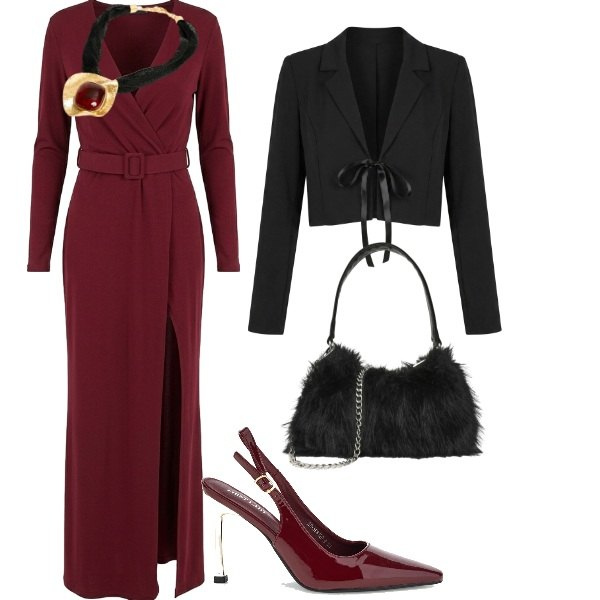 Outfit donna - Total look #2500415. Stile Chic per Serata fuori. Abbinamento con bolero, ciondoli, vestiti lunghi, borse a spalla, décolleté.