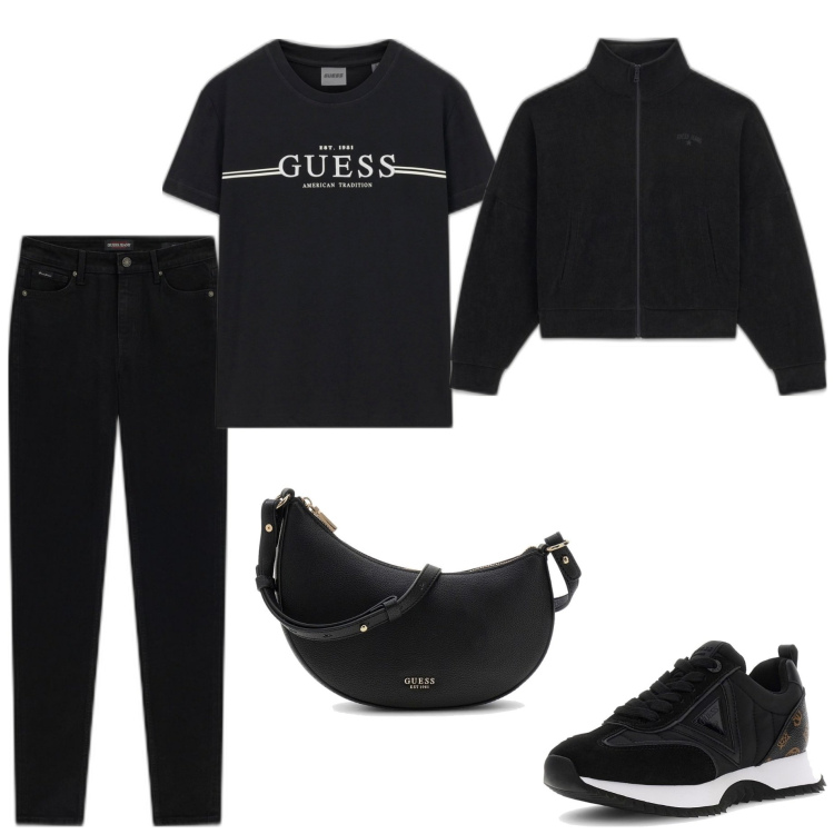Outfit mujer - Casual #10726. Estilo Casual para Todos los días. Combinación con bandoleras, sneakers, sudaderas, camiseta, vaqueros pitillo.