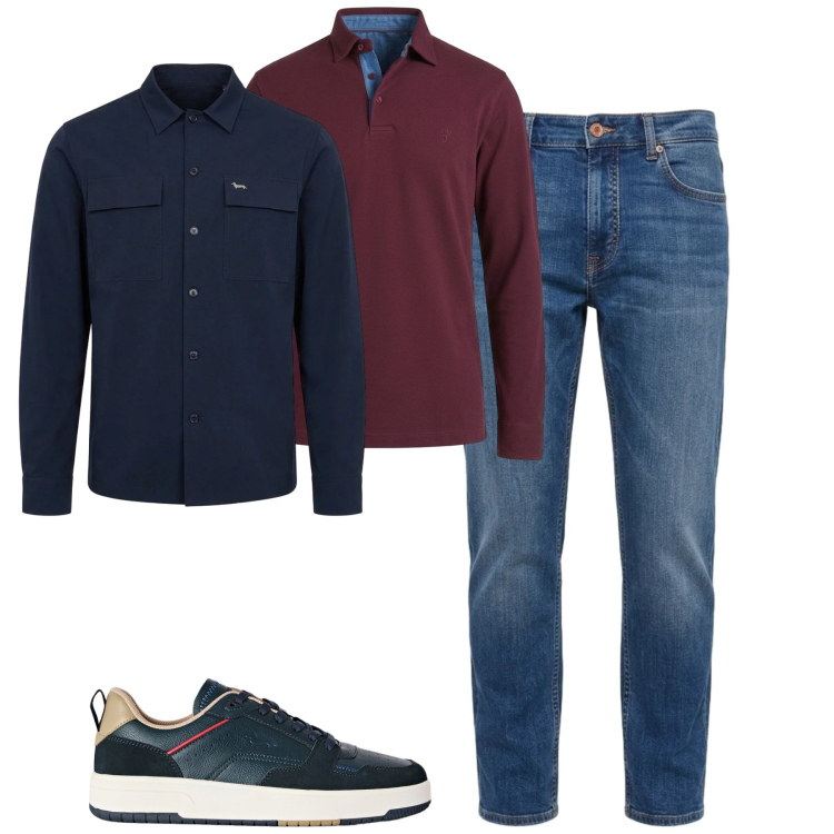 Outfit uomo - City. Stile Urban per Tutti i giorni. Abbinamento con jeans, cappotti, sneakers, polo.