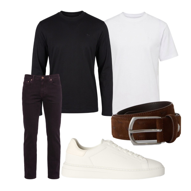 Outfit uomo - Jeans narrow. Stile Urban per Tutti i giorni. Abbinamento con cinture, sneakers, t-shirt, t-shirt, jeans.