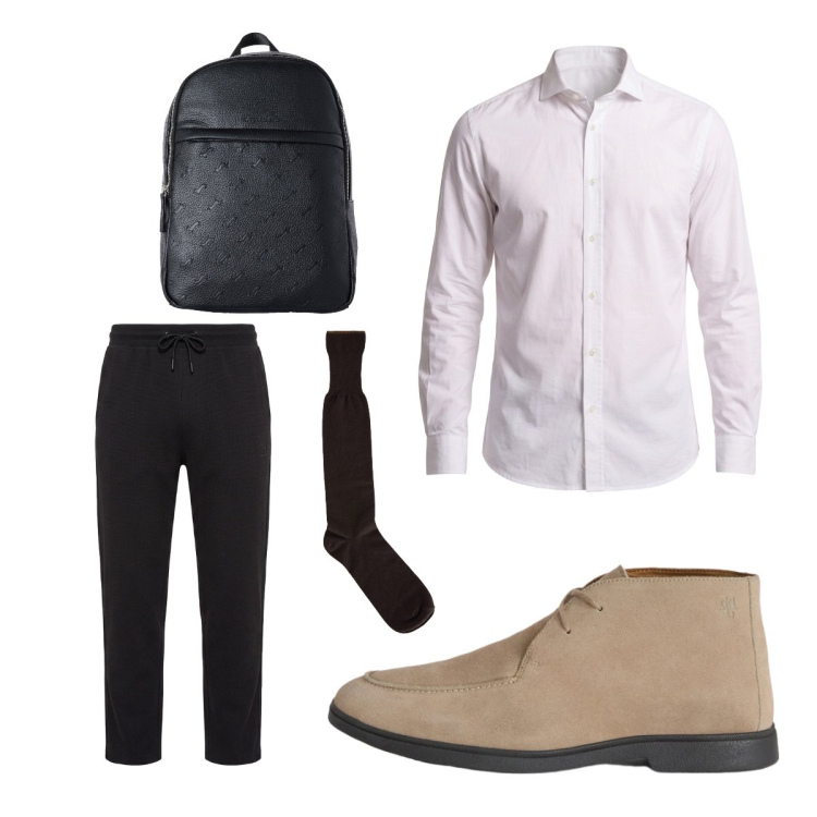 Outfit uomo - Casual di giorno. Stile Casual per Tutti i giorni. Abbinamento con borse sportive, stivali e stivaletti, calzini, pantaloni, camicie.
