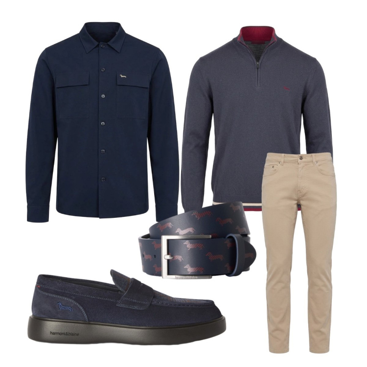 Outfit uomo - Cappotto stile camicia. Stile Trendy per Ufficio. Abbinamento con scarpe stringate, cinture, cappotti, pullovers, jeans.