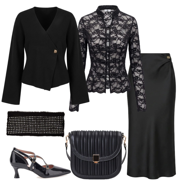 Outfit donna - Total look #2500469. Stile Chic per Serata fuori. Abbinamento con top, borse a tracolla, gonne longuette, fasce per capelli, cardigans, décolleté.