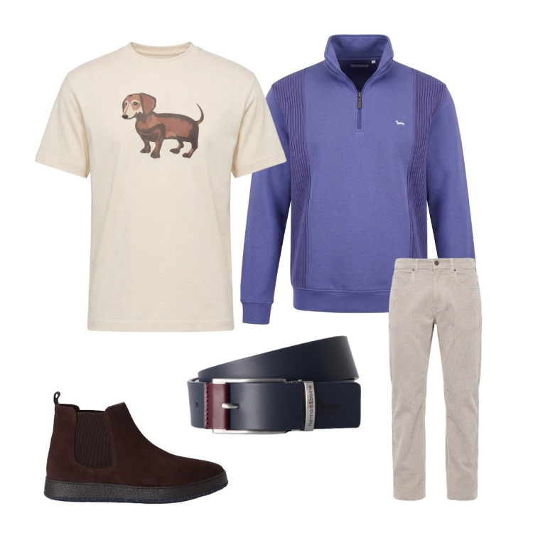 Outfit uomo - Porto a spasso il cane. Stile Urban per Tutti i giorni. Abbinamento con cinture, t-shirt, pantaloni, stivali e stivaletti, felpe.