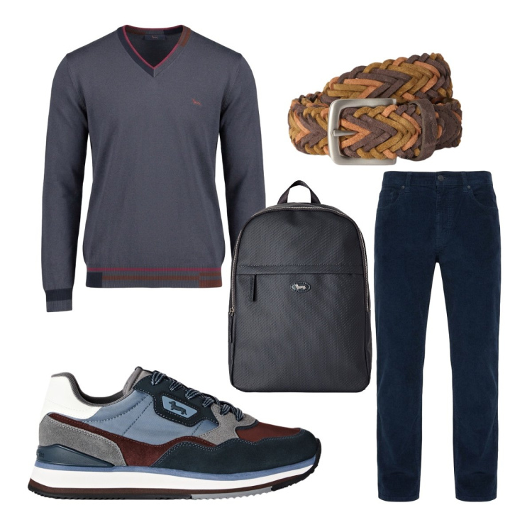 Outfit uomo - Harmont &Blaine. Stile Casual per Ufficio. Abbinamento con borse sportive, maglieria, cinture, sneakers, pantaloni.