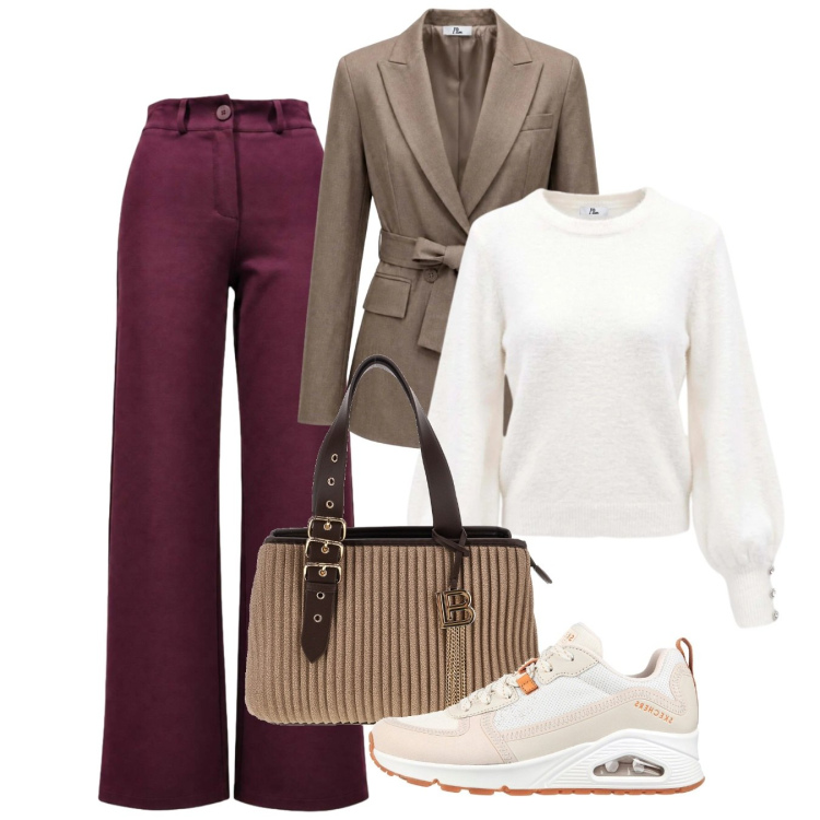Outfit donna - Racconta il tuo autunno con I AM. Stile Basic per Tutti i giorni. Abbinamento con maglieria, blazer, pantaloni, sneakers alte, borse a mano.
